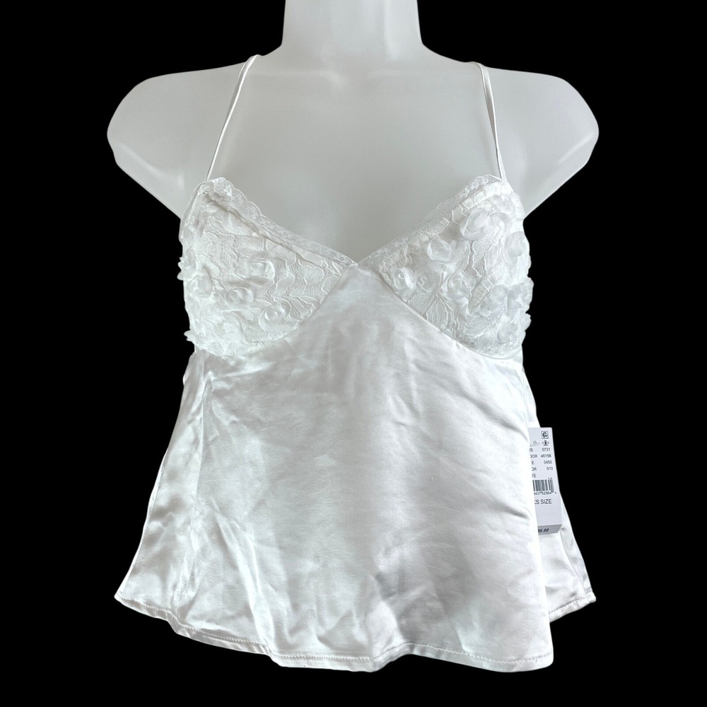 Beverly and Beck White Satin‎ Lace Floral Camisole Tie Back Crop Top XS NEW